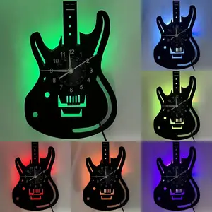 Guitar Theme Vinyl Record Wall Clock, Creative Decorative Clock, Artistic Wall Decor, Room Decoration, Home Decor, Office Decor, Birthday Gift, Holiday Gifts, Unique Gift