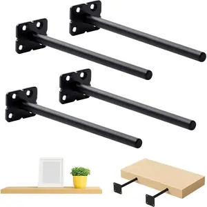 8 Inch Floating Shelf Brackets, 4 Pack Invisible Heavy Duty Shelf Supports, Solid Steel Hardware Kit for Mounting Concealed Within Wooden Shelves or Mantle, Hidden Brackets for Blind Shelf.