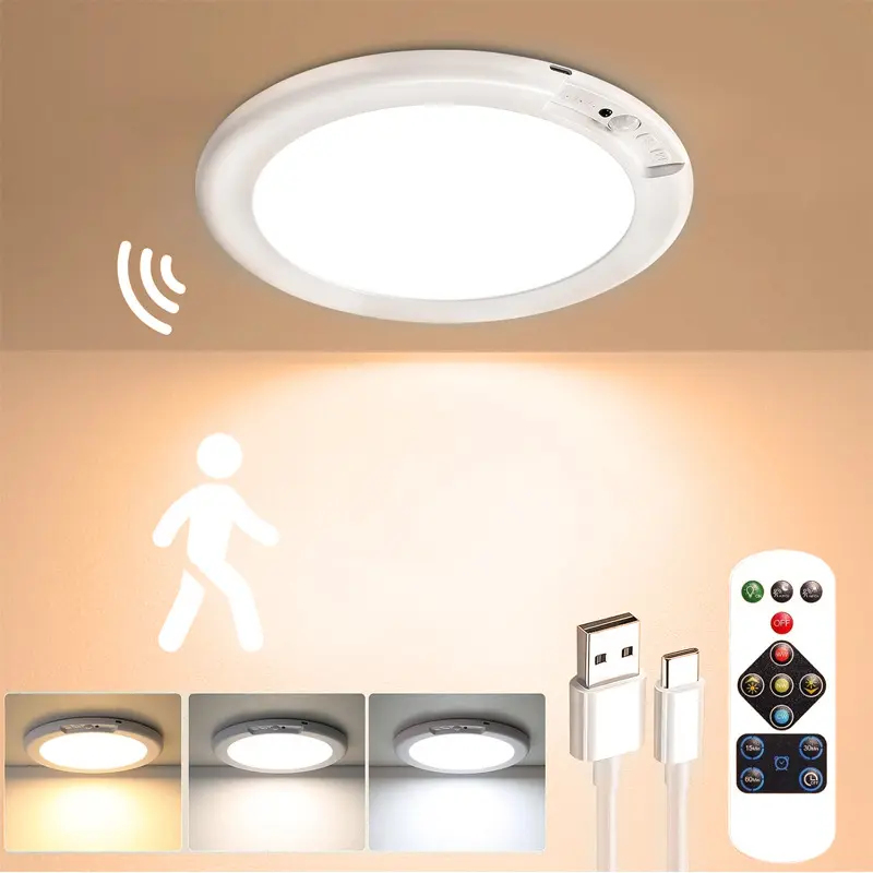 Rechargeable Motion Sensor Ceiling Light with Remote,Ultra-Bright, Ultra-ThinI  Magnetic Suction Wireless Lights, Magnetic Wireless, Battery Operated for Closet,Stairs, Hallway, Shower, Shed, Porch and Patio – Easy Installation.