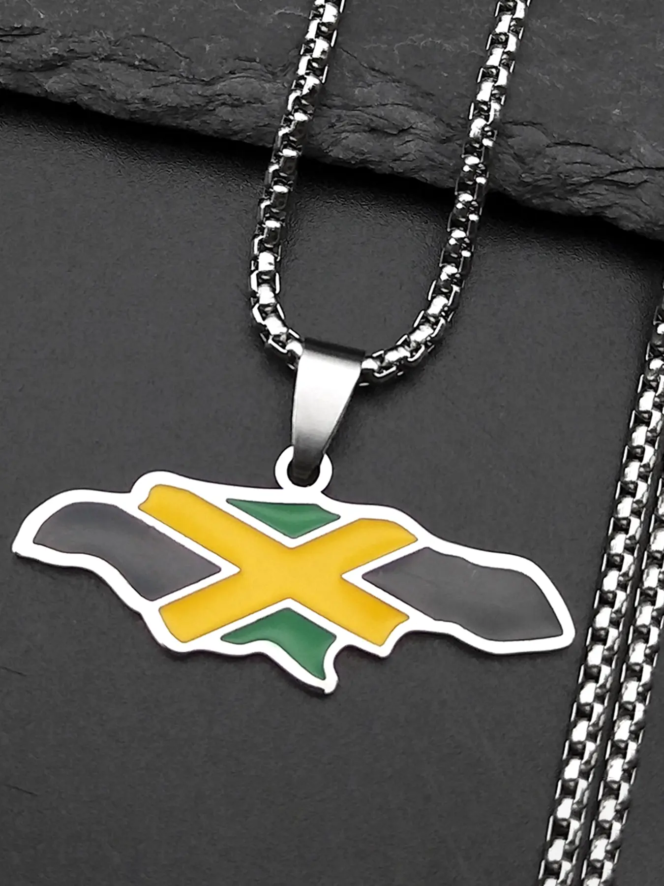 Jamaica Map National Flag Chain Women Men Stainless Steel Gold Color Country Faith Enamel Male Punk Pendant Necklaces, Cross Chain Design, Enamel Detailing, Chic Enamel Finish, All Seasons Wear, Bold Cross Design