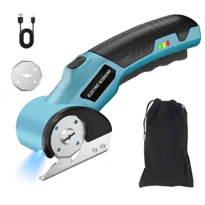 4V Cordless Electric Scissors, Effortless Cutting with Safety Lock & LED Light, Rotary Cutter Saves 50% Time on Cardboard, Fabric, Carpet, Leather, Rechargeable with Storage Box