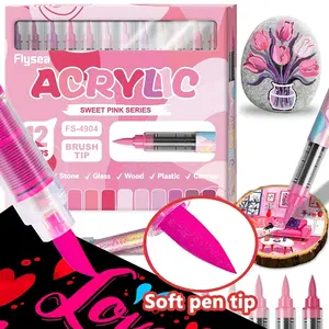 Acrylic Paint Marker Brush Head 12 Colors, Water-Based Non-Leak Marker with Auto Ink Control, Waterproof for DIY Crafts