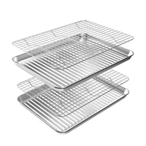 Baking Sheet with Rack Set (2 Pans + 2 Racks), Stainless Steel Cookie Sheet with Cooling Rack, Nonstick Baking Pan, Warp Resistant & Heavy Duty & Rust Free, Size 16 x 12 x 1 Inches