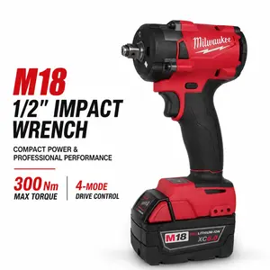Milwaukee M18 Brushless 1/2-Inch Cordless Impact Wrench FIW212 for Automotive Maintenance and Tire Service Power Tool features 300Nm Max Torque and 4-Mode Drive Control Bare Tool with High-Capacity XC6.0 Battery home project