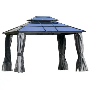 Outsunny 10' x 10' Hardtop Gazebo Canopy with Polycarbonate Roof, Aluminum Frame, Permanent Pavilion Outdoor Gazebo with Netting, for Patio, Garden, Backyard, Deck, Lawn, Black