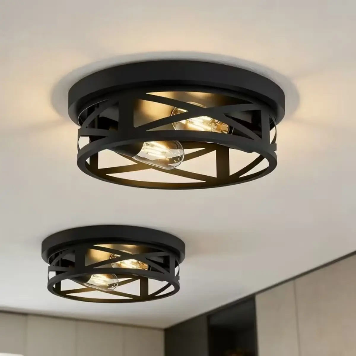 Minimalist Modern Semi-Flush Mount Decorative Iron Frame Chandelier - E26 Bulb Base, Hard-Wired Line Voltage, Easy-Install Space Saver for Home Improvement, Modern Farmhouse Kitchens, Bedrooms