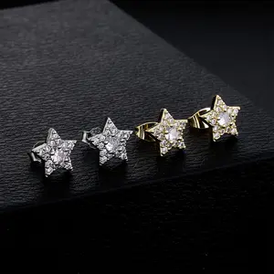 Five-Pointed Star Stud Earrings for Unisex, Micro-Inlaid Stone Earrings, Stylish Accessories for Wives and Girlfriends, Hip-Hop Street Style. Gift Options Available for Couples Perfect for Halloween Christmas and Black Friday Z247