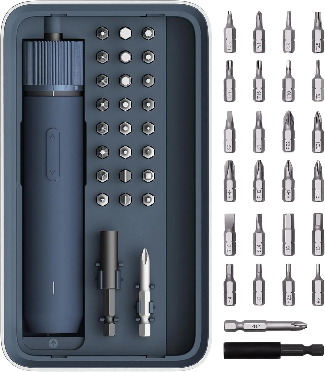 HOTO 25-Piece Electric Screwdriver Kit, 1/4'' Hex, Lid, 1500mAh Screwdriver, LED Light, for Furniture Assembly, Home Repair & Projects