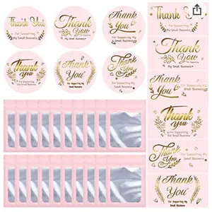 740 Pieces Thank You Cards Set, Include 120 Pieces Thank You for Supporting My Small Business Card and 600 Thank You Label Stickers 20 Resealable Zipper Packaging for Business Owners Sellers