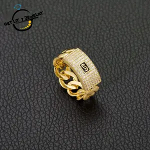 New Hip-Hop Retro Style Zircon-Inlaid Geometric Design Cuban Link Ring | Zircon Ring | Cuban Link Ring | Holiday Gifts | Anniversary Gifts | Unisex | Hip-Hop Style |