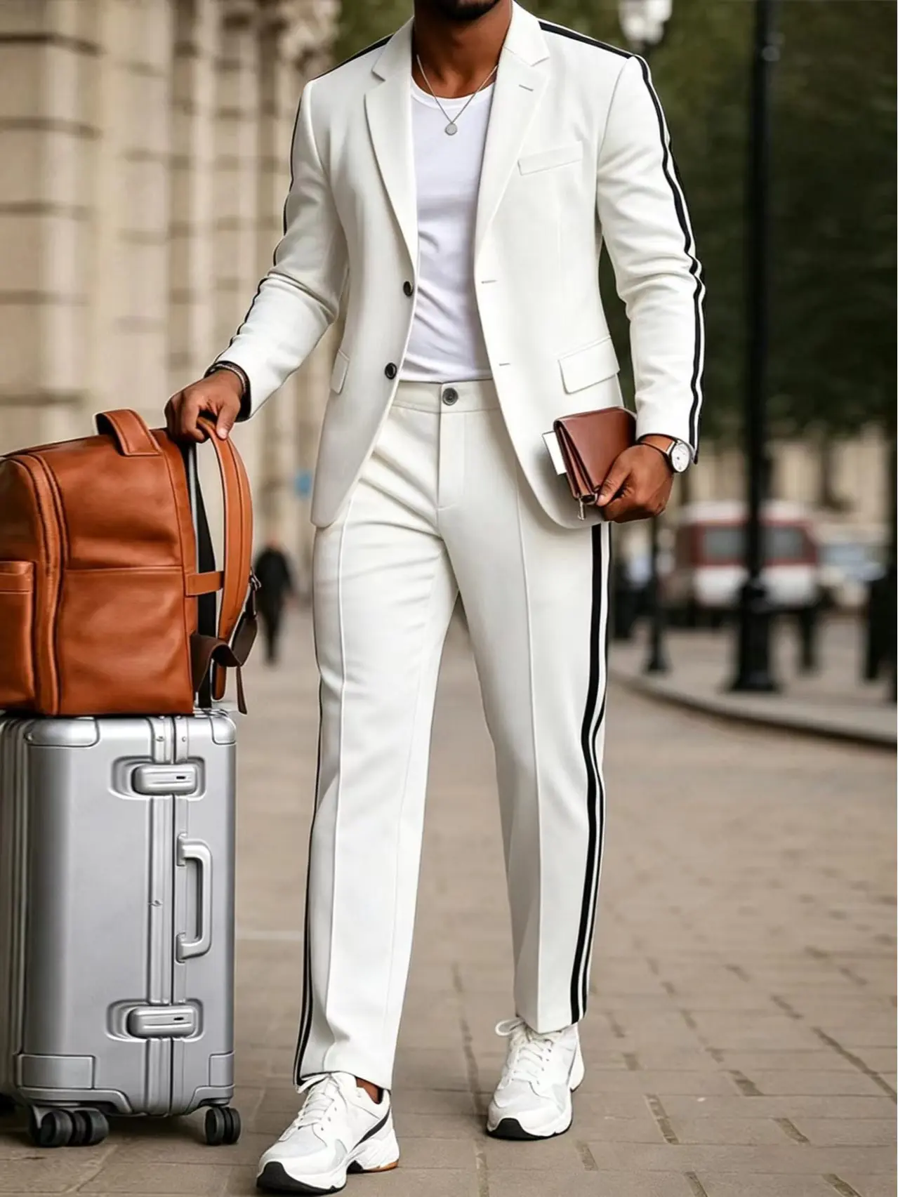 Men's solid-color suit set—a versatile two-piece ensemble featuring a single-breasted jacket and trousers, suitable for business, smart-casual wear, formal office settings, groomsmen attire, and a slim-fit look.