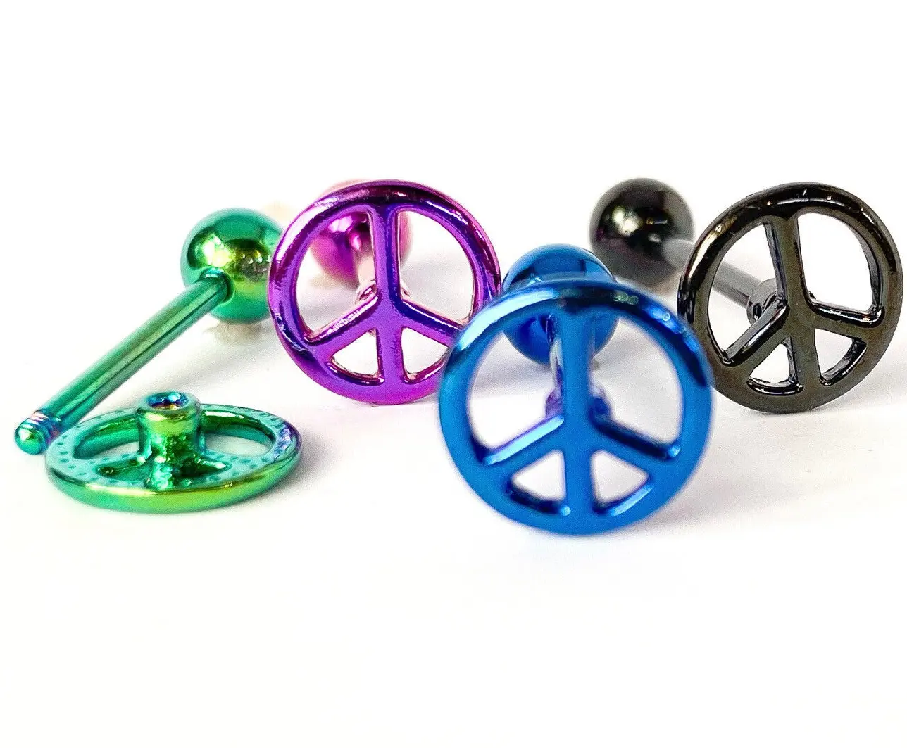 1pc Peace Sign Design Tongue Ring Titanium Anodized 14g Tounge Barbell Jewelry