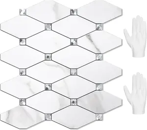 10 Sheets Peel and Stick Backsplash, Calacatta Stick on Aluminum Composite Tiles Stikers, Self Adhesive Mixed Glass Backsplash for Kitchen, Bathroom, Fireplace, RV