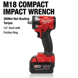 Milwaukee M18 FIW212 18V 1/2 Inch Cordless High-Torque Impact Drill Wrench  For Construction Fastening Tool chrome sockets