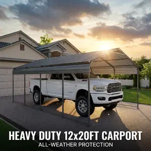 Heavy Duty Metal Carport 12x20 FT Outdoor Garage Car Canopy with Galvanized Steel Roof All Weather Vehicle Shelter for Trucks and Boats Reinforced Base Portable Storage Shed for Backyard RV Protection Quick Assembly