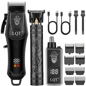 Cordless Rechargeable Hair Clipper Kit, Men's Grooming Set with Beard & Nose Hair Trimmer, Guide Combs and Cleaning Brush for Home & Salon Use, Perfect Gift for Father and Boyfriend
