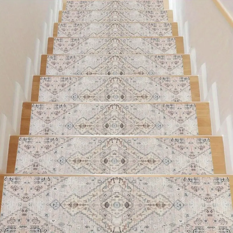 15pcs Stair Treads for Wooden Steps Set of 15, 8"X30" Non Slip Carpet Stair Treads Rubber Stair Runner Indoor Stair Rugs Safety Mats for Dogs, Kids&Elder, Stairway Grip Step Treads Carpet