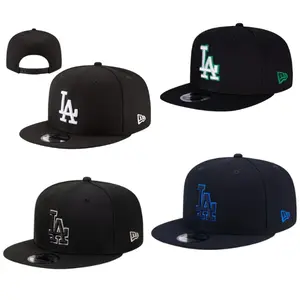 New Era MLB Black Snapback Baseball Cap Collection, LA Style Flat Brim Adjustable Hat for Men Women Streetwear Hip Hop Sports Cap, MLB Streetwear Style