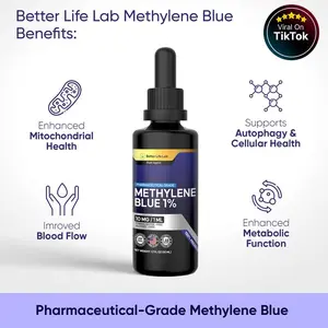 Methylene Blue Pharmaceutical Grade 99.99% with Dropper, Health Dietary Supplement for Humans, No Formaldehyde, Made in USA (1% 50ml Bottle)