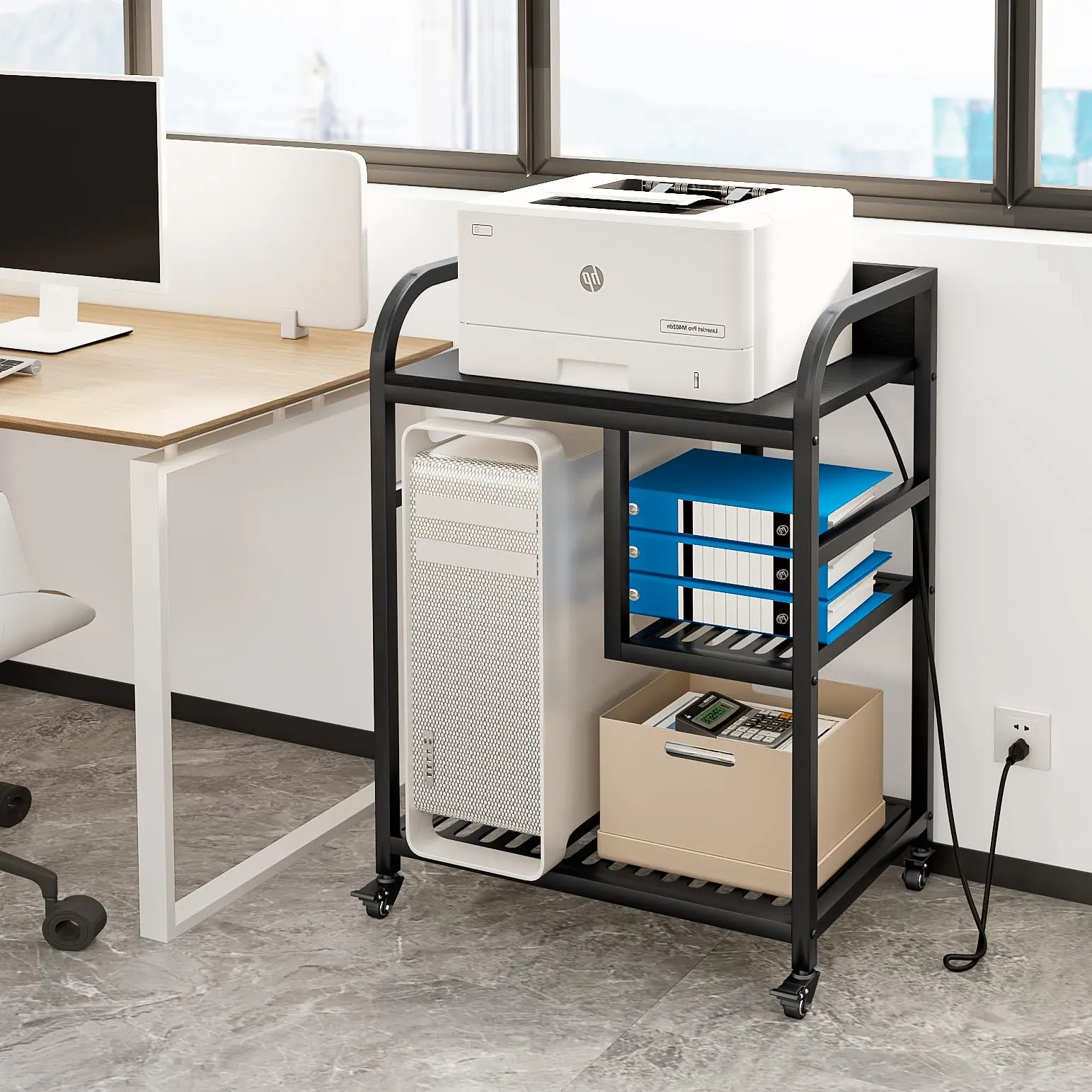 Printer Stand with Power Outlet Mobile Printer Table with Wheels for Home Office Storage and Organization Shelf for Desktop  Shredder Organiser Racks