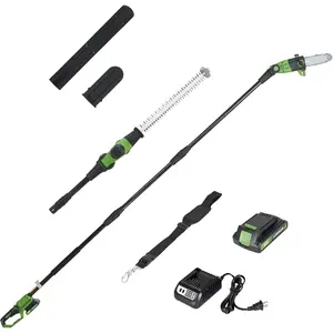 2-in-1 8" Pole Saw and 19" Pole Hedge Trimmer, Compatible with 20V Battery, 9FT/9.37FT, 1500RPM Motor, Auto Oiling, Multi-Angle, Safety Lock, Use for Tree Trimming and Shrubs Pruning