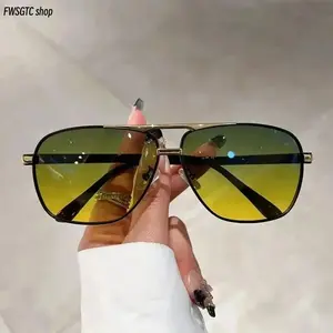 Classic double bridge black gold frame men's square aviator sunglasses. Equipped with UV400 polarized protection, lightweight and comfortable. Stylish business style, great for driving, outdoor activities and daily wear.
