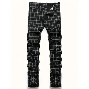 [Men'S Stretch Skinny Dress Pants] Men'S Stretch Slim Fit Flat-Front Casual Skinny Chinos Plaid Dress Pants
