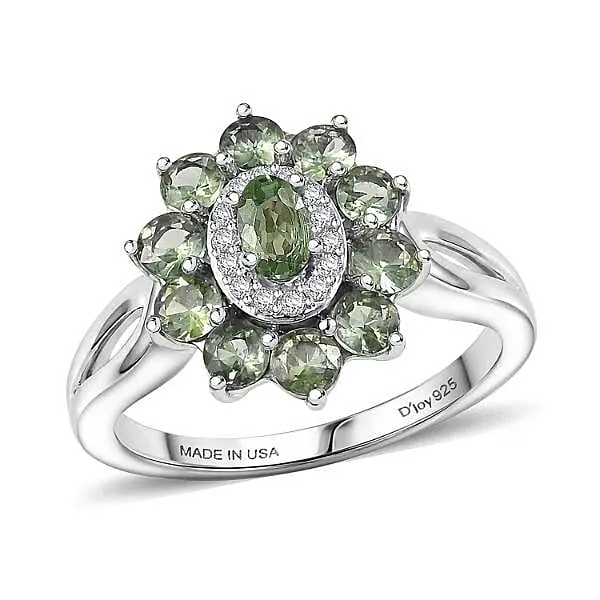 D'Joy Premium Green Sapphire, Moissanite Ring in Rhodium Over Sterling Silver (Size 10.0) 1.70 ctw
