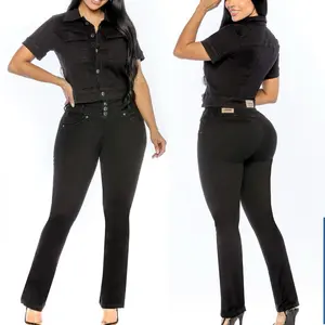 R81-98 Colombian Set de Jeans Color Negro - Black Denim Jeans for Women's Fashionable Wear