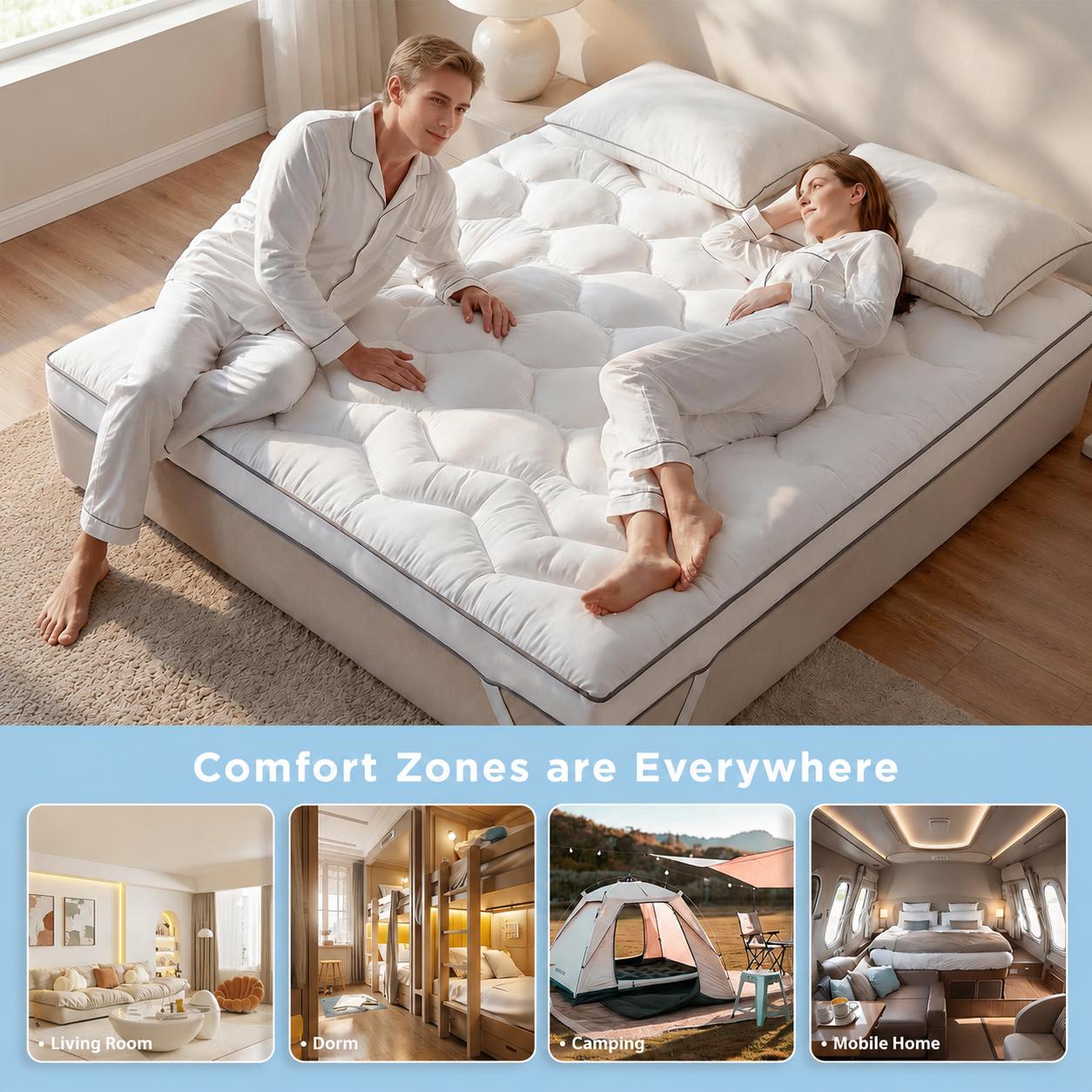 Raybee 3&4 Inch Ultra-Thick Soft Mattress Topper-2200GSM! Cooling Fabric & Memory Foam & Microfiber Hybird Mattress Pad for Back Pain Relief , Soft Fluffy Supportive Pressure Relief Mattress Pad for Bedroom,Dormitory, Guestroom【DealsforYouDay】 Raybee 3&4 Inch Ultra-Thick Soft Mattress Topper-2200GSM! Cooling Fabric & Memory Foam & Microfiber Hybird Mattress Pad for Back Pain Relief , Soft Fluffy Supportive Pressure Relief Mattress Pad for Bedroom,Dormitory, Guestroom【DealsforYouDay】