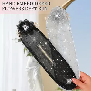 2 Pack Lazy Hair Tie 14 Inch Flowers Deft Bun Embroidered Hairpin with Flower Bud Beauty & Personal Care