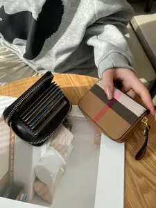 Women's Anti-Magnetic Multi-Card Wallet, Vintage Plaid Stripe Design, Zipper Closure, Small Size Driver License & Document Holder