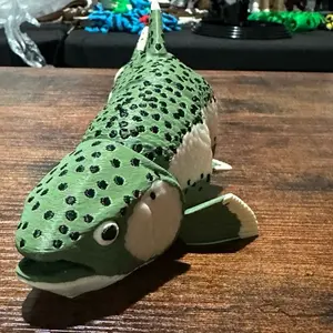 3D Printed Articulated Rainbow Trout - Green with Black Spots, Realistic Design, Ideal for Display or Collection