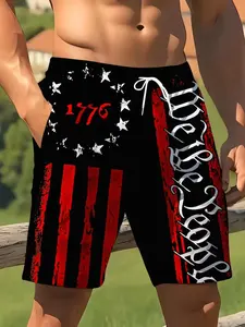 Men's New Independence Day Patriotic Gym Shorts, Athletic Shorts, Fitness Shorts, Fashionable Dark Star Stripes Ripped Print, Summer Casual Sportswear, Outdoor Workout Shorts