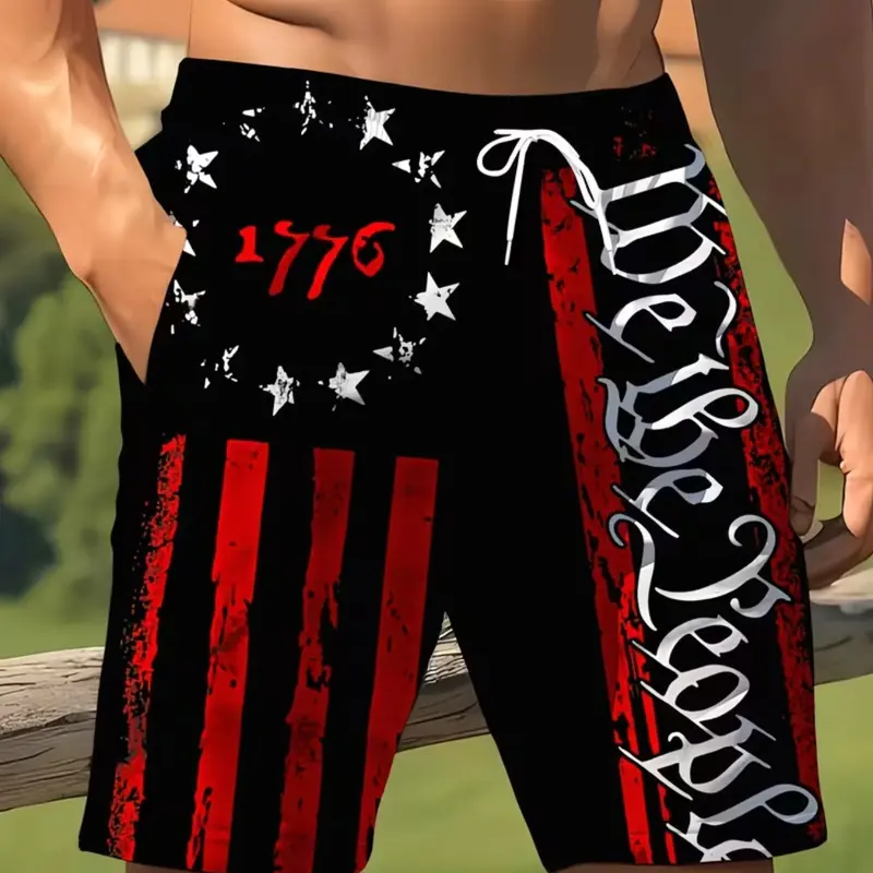 Men's Independence Day Patriotic Gym Shorts, Dark Star Stripes Ripped Print, Active Athletic Shorts, Athletic Cut Shorts, Athletic Fitness Casual Summer Outdoor Workout Sportswear, Graphic Fitness Shorts