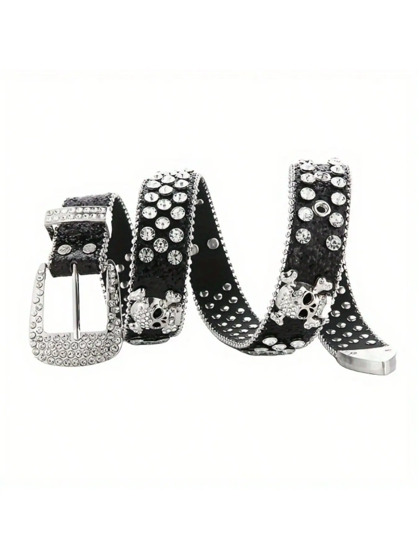 Sparkling Rhinestone Skull Belt, Hip-Hop Punk Black Wide Belt, Unisex Rhinestone Rivet Punk Fashion Belt Sparkling Rhinestone Skull Belt, Hip-Hop Punk Black Wide Belt, Unisex Rhinestone Rivet Punk Fashion Belt