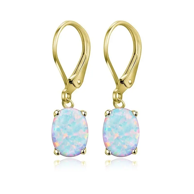 Women's 4-Claw Oval Opal Earring Set - European-American Style, Electroplated Gold/Rose Gold/Silver Alloy Geometric Earcuffs, Unset Material Costume Jewelry Gifts, Dangle Earrings Set, Housewarming, Daily, Beads