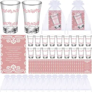 Silifine 50 Sets Cielito Lindo Baby Shower Favors Shot Glasses for Guests Bulk 1.5Oz Recuerdos Para Boda Wedding Shot Glass Thank You Card Bag for Guest Talavera Bridal Baby Shower(Pink) SiliFine