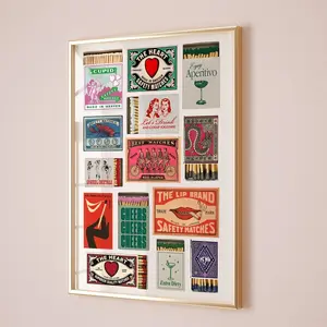 Vintage Matchbox Print, Trendy Matches Poster, Retro Matchbook Wall Art, Funky Red Aesthetic Print for Apartment,NO FRAME