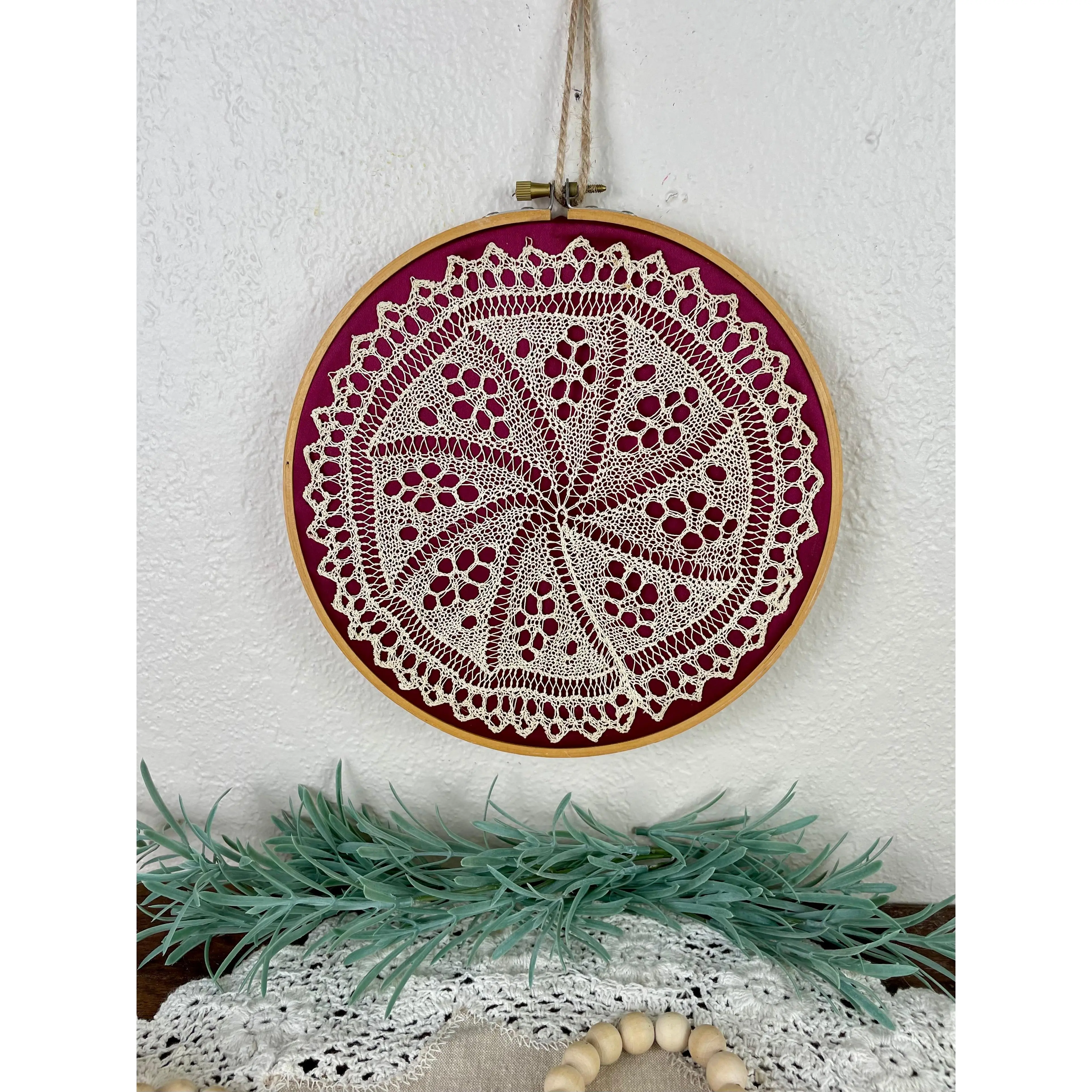 Vintage Handmade Hanging Doily in Embroidery Hoop