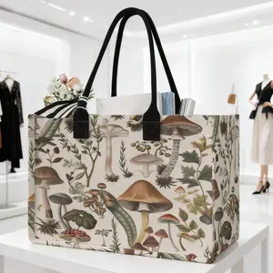 Large Capacity Storage Bag with Mushroom Print, Durable Handle, Space Saving Multi-Purpose, Ideal for School, Travel, Shopping, Lightweight Shopping Bag, Reusable Bags