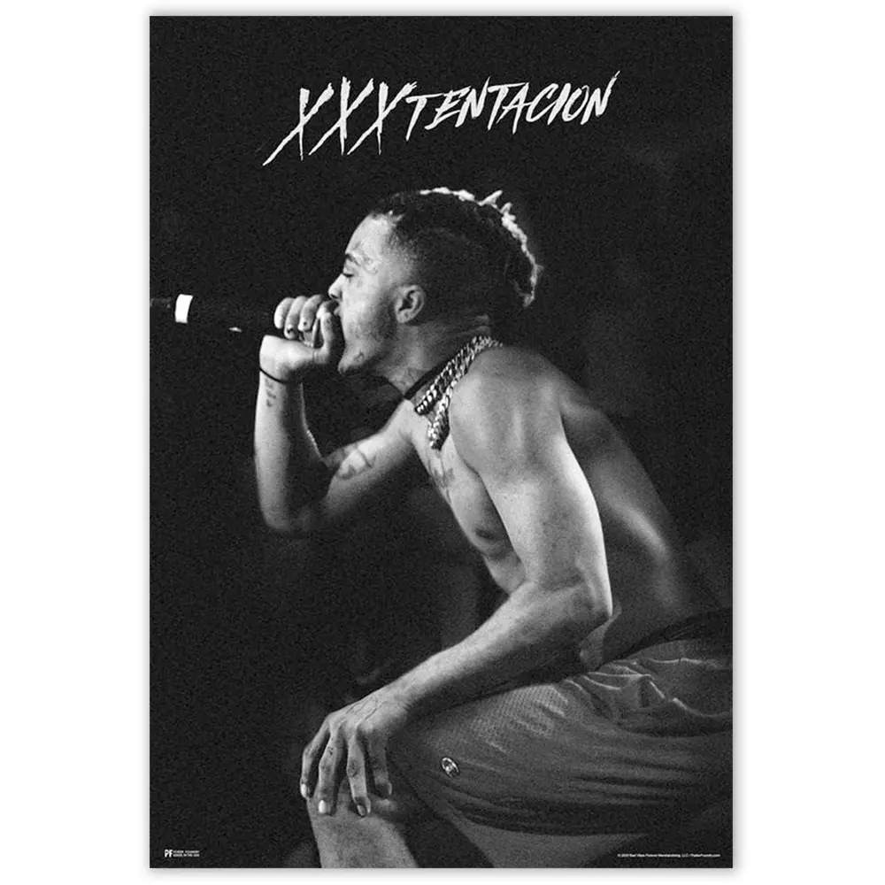 XXXtentacion Black and White Stage Poster - Bad Vibes Forever & 17 Album Art, Trap Music Aesthetic Home Decor, 16x24 Celebrity Art Wood Frame Print, XXXtentacion Merch for Rapper Fans, Wardrobe & Kid Room Wall Decor