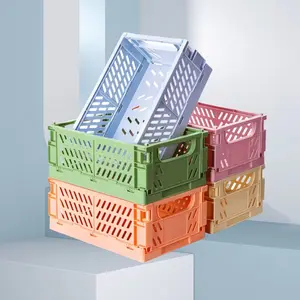Set of 5 Foldable Plastic Storage Baskets with Handles, Stackable Organizer Boxes for Desk Office Bedroom Use, Durable Multifunctional