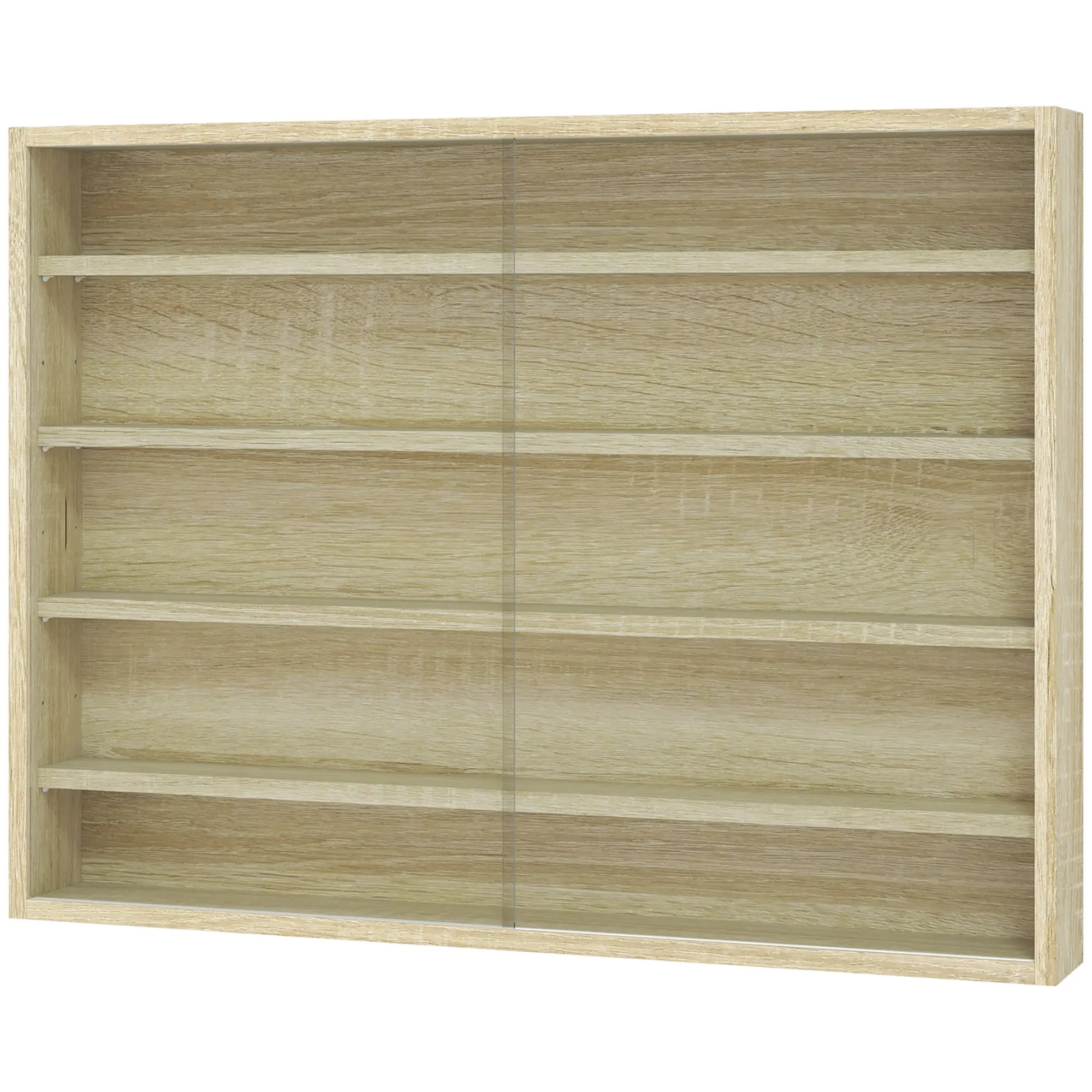 5-Tier Display Cabinet, Wall-Mounted Display Case with 2 Glass Doors and Adjustable Shelves, Oak