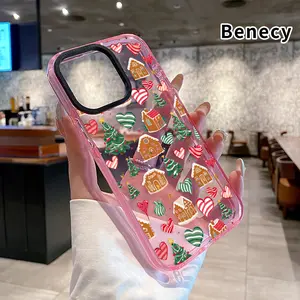 Phone case for iPhone 16 Pro Max 15 Plus 14 13 12 11 Gingerbread Christmas Love Non-Yellowing Silicone Transparent Drop Protective Cover