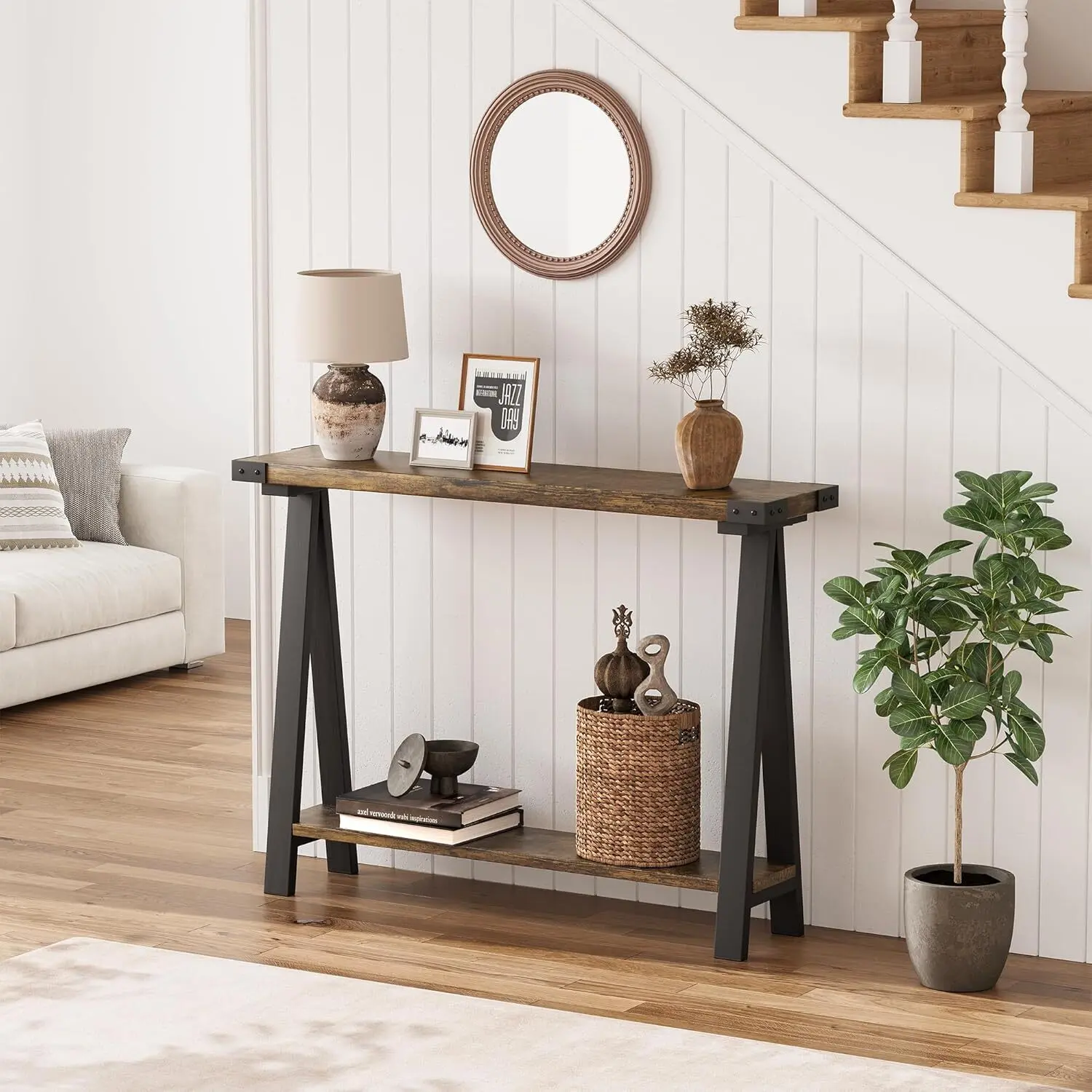 Farmhouse Console Table, 43.3" Entryway Table with Storage,Behind Couch Table for Living Room, Hallway, Entryway-Rustic