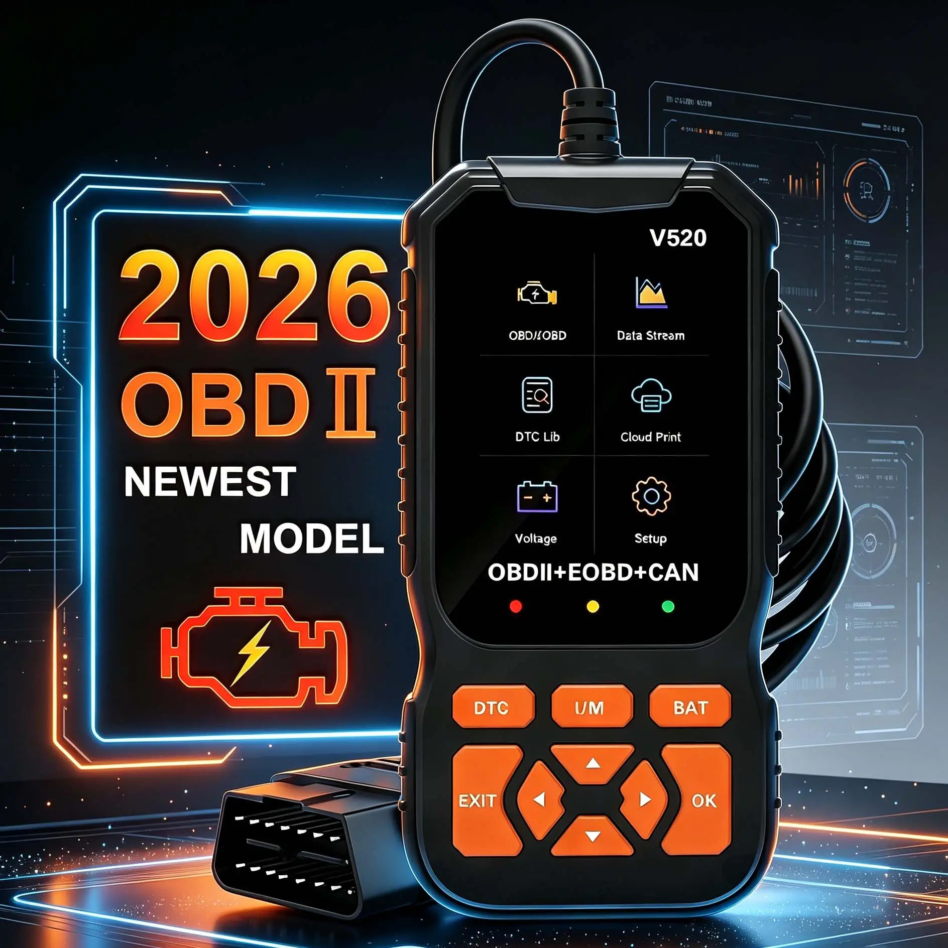 v520 2026 Universal OBD2 Scanner Diagnostic Tool, Full OBDII Functions, Engine Code Reading, 35901 DTC Coverage, Live Data Stream, Battery Voltage Detection, Real-Time