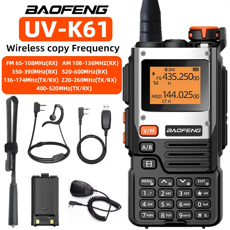 Baofeng UV-K61 wireless intercom dual frequency UHF VHF radio frequency 999CH, C-type, remote control DTMF, NOAA, K61, K5 (8) two-way radio suitable for outdoor sports, camping, hunting, fishing, hiking, wireless intercom equipment