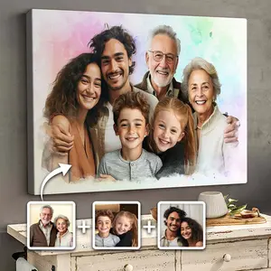 2D Flat, 2D Flat, 2D Flat Custom Memorial Canvas Gift, Watercolor style,Combined Photos of Loved Ones, Ideal for Family Portraits. A Unique Gift for Family Members, Perfect for Home Decoration And Wall Art poster outdoorfun