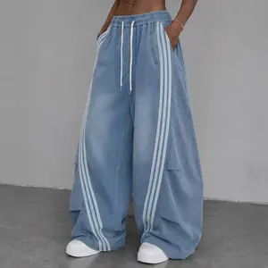 Vintage Wash Wide Leg Track Pants | Oversized Streetwear Cargo Sweatpants